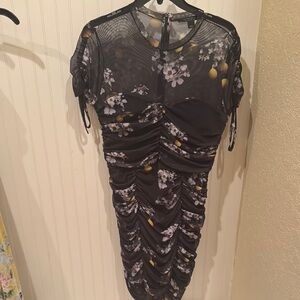 All Saints Gray Bodycon Midi Dress Short Sleeve Crew Neck